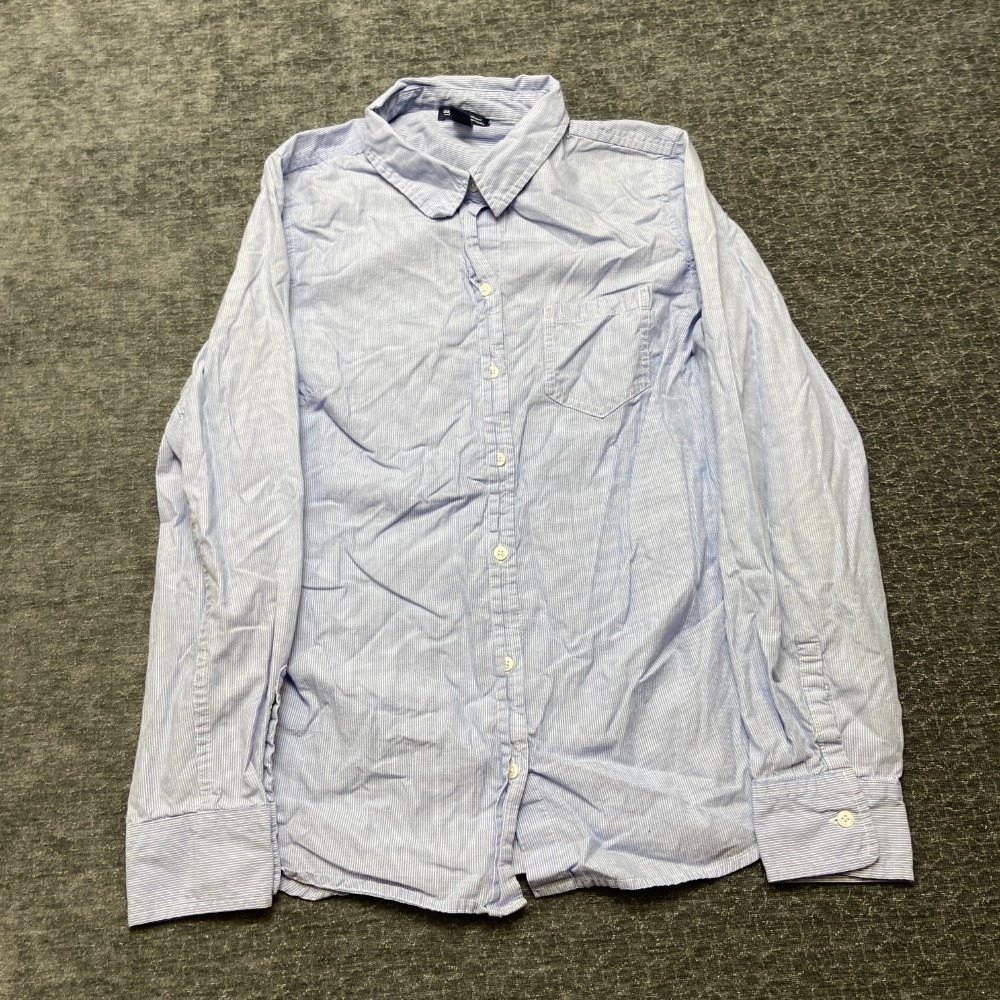 Gap Shirt Womens Small Blue White Striped Boyfriend Fit Round Hem Button Up